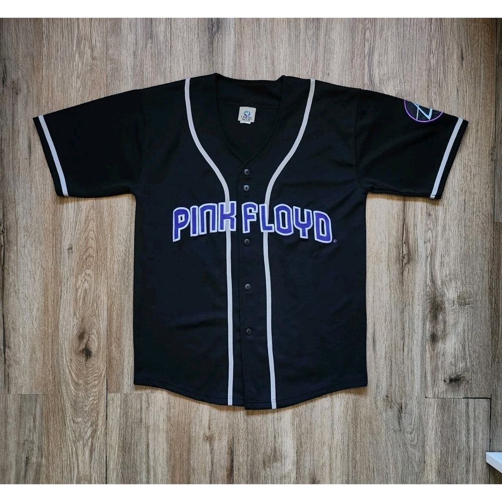 Pink Floyd Vintage Liquid Blue Button Up Embroidered Baseball Jersey Medium VTG